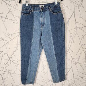Galleries Lafayette 2 Tone Stretch Denim High Rise Tapered Mom Jeans